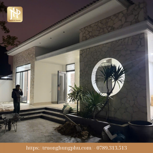 Thiết kế thi công phòng xông khô gỗ thông Mỹ kết hợp máy xông Trung Quốc cao cấp